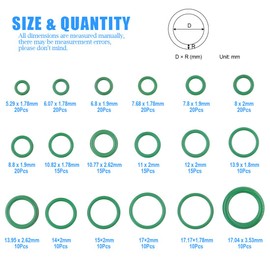 Glarks 18 Sizes 270Pcs Rubber O-Ring Car Auto Vehicle Repair Air Conditioning Compressor Seals Assortment Kit(Green)
