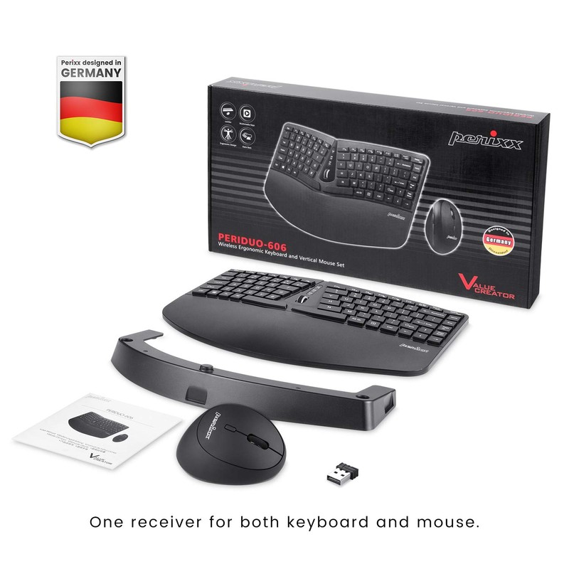 Perixx PERIDUO-606 Wireless Mini Ergonomic Keyboard with Portable Vertical Mouse