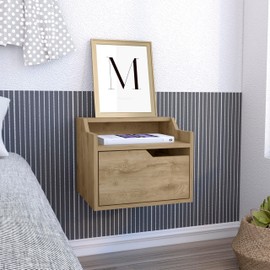 ZJMTOCYU Stylish Floating Nightstand for Modern Living, Elegant Design with Versatile Storage and Double-Tiered Shelves, Beige