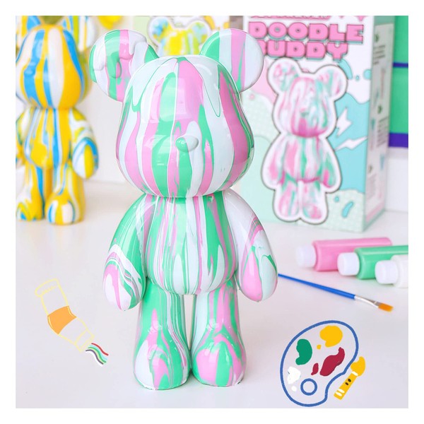 Coniuty DIY Creative Blank Painting Fluid Bear Figure Kit, Multicolor