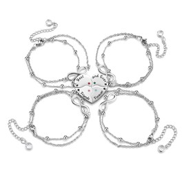 JSDDE BFF Friendship Bracelets for 3/4 Partner Bracelets Best Friends Forever and Ever Bracelet with Heart Puzzle Pendant Infinity Bracelet Gifts for Sister Partner Girlfriend, Stainless Steel