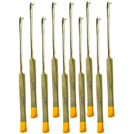 Set of 10 EA | 20cm (8") Spay Snook Hook with Gold Tipped Flat Handle, Smooth Finish, Veterinary Spay Snook Hook - Premium German Stainless Steel