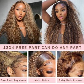 GLOWNINA Ombre Lace Front Wig Human Hair 13x4 HD Honey Blonde 180 Density 4/27 Deep Wave Lace Frontal Wigs Glueless Wigs Human Hair Pre Plucked with Baby Hair 30Inch