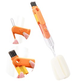 Beauty Nymph 5 in 1 Multifunctional Cleaning Brush Bottle Cup Lid Detail Brush Cup Water Bottles Baby Bottle Nipples Caps Crevice Cleaning Brush (Orange)