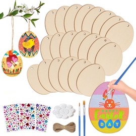 Easter Eggs Wooden Pendants, Pack of 50 Easter Eggs Painting, Easter Eggs Wooden Discs with Hole for Hanging, Easter Decoration Made of Wood, Easter Crafts, Easter Decoration and Spring Decoration