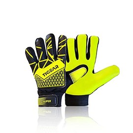 TIGEAR Junior Goalkeeper Gloves with Super Grip Latex & Palm Protection Designed for Unisex Young Goalie Keepers (Yellow, Large - 7)