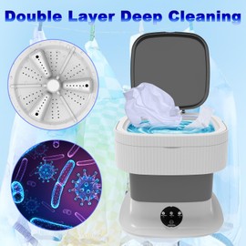 Portable Washing Machine, 15L Foldable Mini Washer & Spin Dryer, Collapible Compact Washer, Small Folding Laundry Washing Machine, Socks, Baby Clothes, Underwear, Dorm, Camping, Apartment, RV, Grey