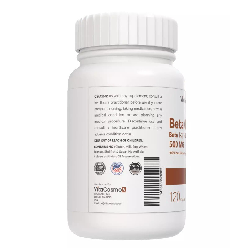 VitaCosmoX Beta Glucan 1-3, 1-6 Capsules 500mg, 120 Veggie Capsules