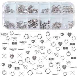 Nail Parts, Punk Alloy, 120 Pieces, 3D, Crucifix, Heart, Star, Silver, Retro, Nail Deco Parts, Crosses, Puncture, Nail Art, Parts, Gel Nails, DIY, Handmade (SilverC)