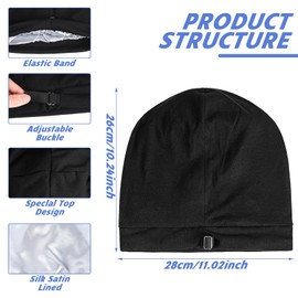 Nogeqi Silk Bonnet Sleep Cap Men's Adjustable Sleep Cap Night Silk Bonnet Sleep Cap Double Layer Soft Hair Protect Breathable Satin Hair Silk Hood for Sleeping, black