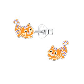 Ginger Cat Kitten Kitty Earrings - 925 Sterling Silver