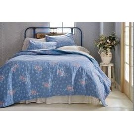 Simply Shabby Chic Lily Rose Chambray Quilt, Size (Twin) Blue Pink Floral