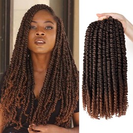 14 Inch Crochet Passion Twist Hair Pre Looped 8 Packs Crochet Hair, Pre Twisted Passion Twist Crochet Hair Ombre Brown Synthetic Bohemian Twist Braids Hair for Black Women