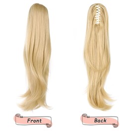 Ponytail Extension,Hair Extension Ponytail 22" Long Claw Hair Extension Synthetic Wavy Straight Hairpieces Ponytail Clip in Ponytail Wig Daily Fluffy Pony Tail for Women,4.8 OZ,Blonde