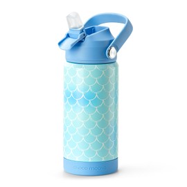 Choco Mocha Girls Water Bottle Kids Stainless Steel Water Bottle Metal Water Bottle with Straw Leak Proof Insulated Bottle for School BPA Free Double Wall 450ml/14Oz, Blue Mermaid