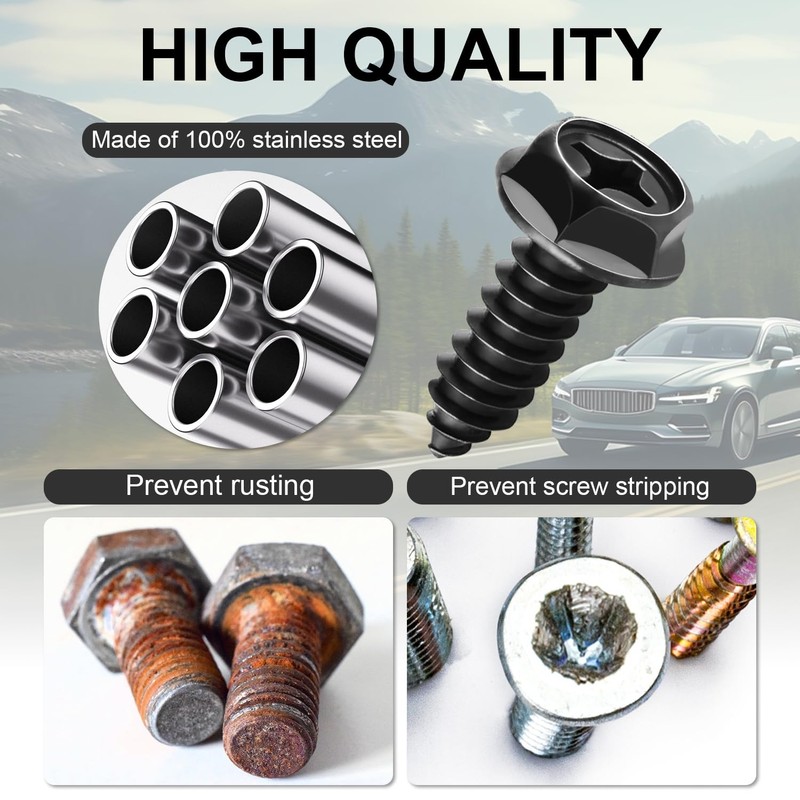 LivTee Rustproof License Plate Screws for Securing License Plates Frames