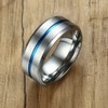 Ztcily Men's Stainless Steel Ring, Blue Anti-Stress Ring with Groove,