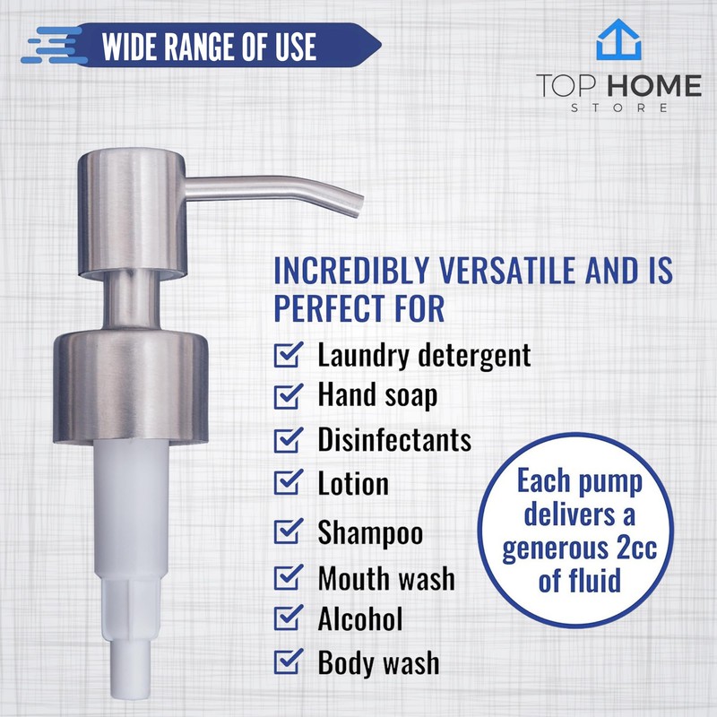 Top Home Store Stainless Steel Soap & Lotion Dispenser Pumps,