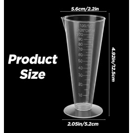 2 Pack 100ml Measuring Cup, Clear Plastic Cone Round Base