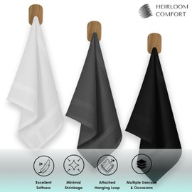 HEIRLOOM COMFORT 12 Pack Multi Color Waffle Weave Kitchen Towels, 16x26 Inch, 100% Cotton, Super Absorbent, Quick Dry, Hand Towels for Drying Dishes, Cleaning, Durable - White, Grey, Black