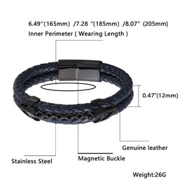 OSKINIA Mens Bracelet Double Row Anchor Black Leather Braided Bracelet Stainless Steel Punk Wristband Cuff Bracelet for Men/Father/Brother,7.67″(19CM)