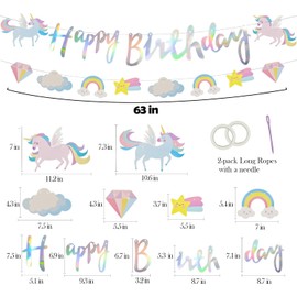 Unicorn Happy Birthday Garland, Unicorn Happy Birthday Banner Birthday Garland with Stars, Rainbows, Diamonds, Clouds, for Boys Girls Children Baby Shower Unicorn Birthday Party Decoration