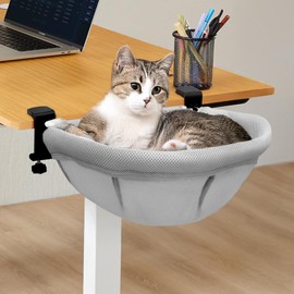 Lilyang Large Cat Desk Bed – Supports Up to 50 lbs, Spacious 17.5"x14" Sleep Area, Sturdy Dual Clamps, Breathable Mesh Fabric Cover, Cat Hammock for Home Working & Gaming Desk, Dining Table