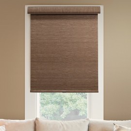 Chicology Deluxe Free-Stop Cordless Roller Shades, No Tug Privacy Window Blind, Felton Truffle (Privacy & Natural Woven), 56"W X 72"H
