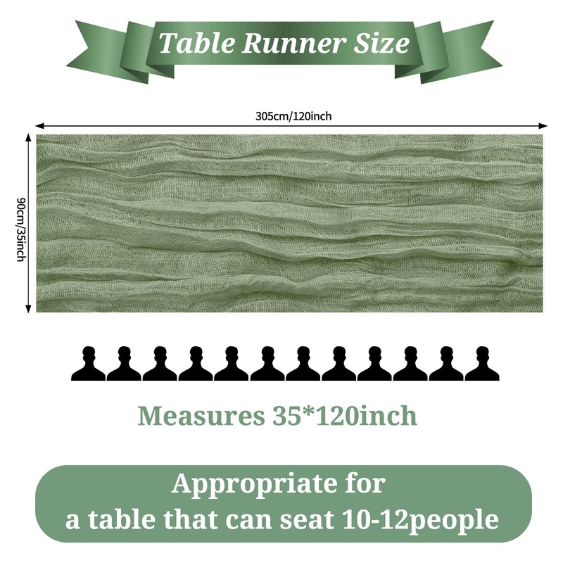 Pack of 2 Sage Green Cheesecloth Table Runner, Rustic Gauze