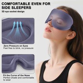 Sleep Eye Mask for Side Sleeper Women Men, 3D Sleeping Mask No Eye Pressure 100% Blackout Night Blindfold Soft Eye Shade Cover for Travel, Nap (Lavender Gray)