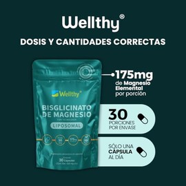 Wellthy Bisglicinato Magnesio Liposomal Cápsulas Entrega Optimizada Mas Alta Biodisponibilidad Días Porciones 175mg Elemental Bottle Free