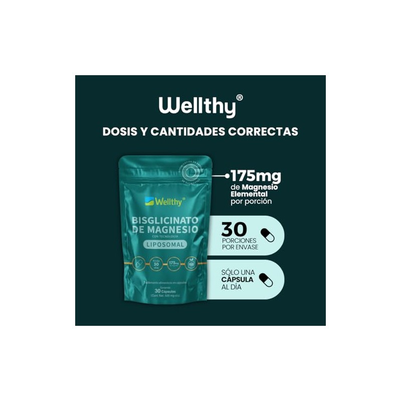 Wellthy Bisglicinato Magnesio Liposomal Cápsulas Entrega Optimizada Mas Alta Biodisponibilidad