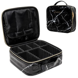 (No fabricado en China), estuche de viaje para cosméticos, organizador de belleza portátil, bolsa de almacenamiento de cosméticos con divisores ajustables para productos de belleza y pinceles de maquillaje, Mármol, Pequeño, Estuche de tren