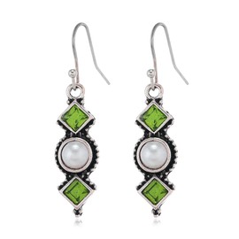 Boho Earrings for Women Olive Green Rhinestone Pearl Earrings Long Army Green Dangle Vintage Western Jewelry Gifts for Women Trendy