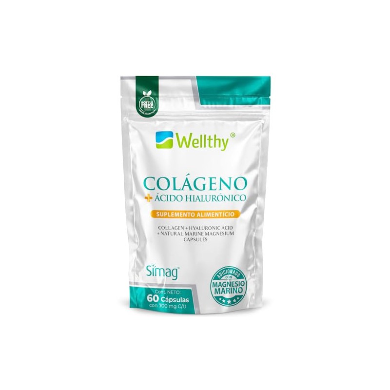 Wellthy Colageno Magnesio Acido Hialuronico Capsulas 100 Natural Peptidos Hidrolizado