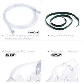 ANSNF 2 Pack Oxygen Mask for Face Adult with 6.6' Tube & Adjustable Elastic Strap - Size M+L (Clear) - NO CUP