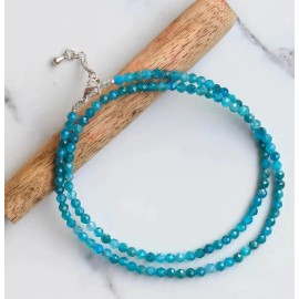 Natural Blue Apatite 2mm Beaded Choker Healing Reiki Dainty Women Necklace Gift