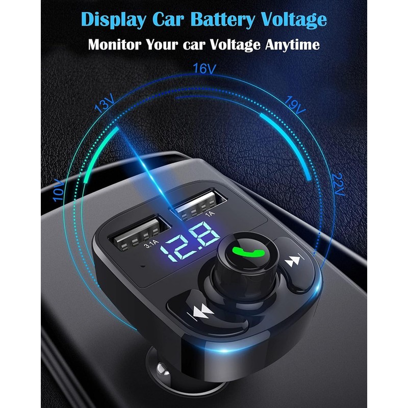 LIVERO Bluetooth FM Transmitter for Car, Bluetooth Car Music Adapter,