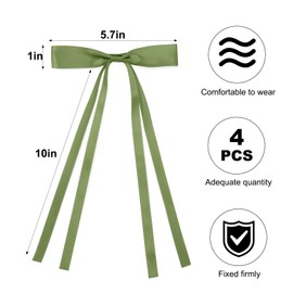 Vodolo Green Hair Bows for Women,4 PCS Large Bow Hair Clips Tassel Ribbon Bowknot With Long Tail,Ribbon Hair Bows Barrettes for Thick Thin Hair,Nonslip Hair Accessories Christmas Birthday Gifts