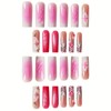 White Pink Gradient Press on Nails Long Flower Fake Nails