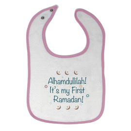 Toddler & Baby Bibs Burp Cloths Islam Alhamdullilah It's My First Ramadan Arabic Cotton Baby Items for Baby Girl & Boy White Soft Pink Design Only