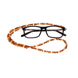 AMBERAGE Natural Baltic Amber beaded Eyeglasses -Sunglasses Holder/Eyeglass Chain for Adults Hand Made (3colors) (COGNAC-WHITE COLOR)