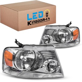 LEDKINGDOMUS Headlight Assembly, DOT-certified, Compatible with 2004 2005 2006 2007 2008 Ford F150 F-150 04-08 Headlamp Replacement Chrome Housing Clear Lens Amber Reflector