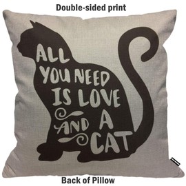 HGOD DESIGNS Black Cat Cushion Cover,All You Need is Love and A Cat Throw Pillow Case Home Decorative for Men/Women Living Room Bedroom Sofa Chair 18X18 Inch Pillowcase 45X45cm
