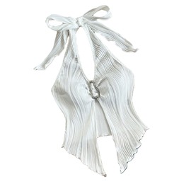 QJQ Women's Halter Tops Twist Front Slit Backless Cute Summer V Neck Tank Top Vacation Outfits 2025 Buckle White Large