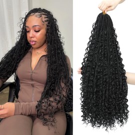 Auxemuen Senegalese Twist Crochet Braids with Curly Ends 24Inch 8Packs Boho Island Twist Crochet Hair Pre-looped Goddess Box Braids Crochet Hair Extensions for Black Women(1B)