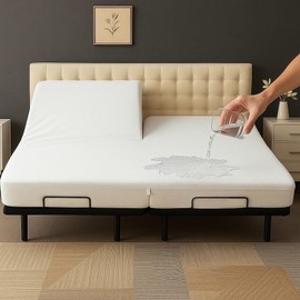 NON Sticky cotton Waterproof Top Split King Mattress Protector, 28" Flex Head Terry Cotton Fitted Cover for Sleep Number Adjustable Bed 78" x 80", Deep Pocket Fits 18", Solid White