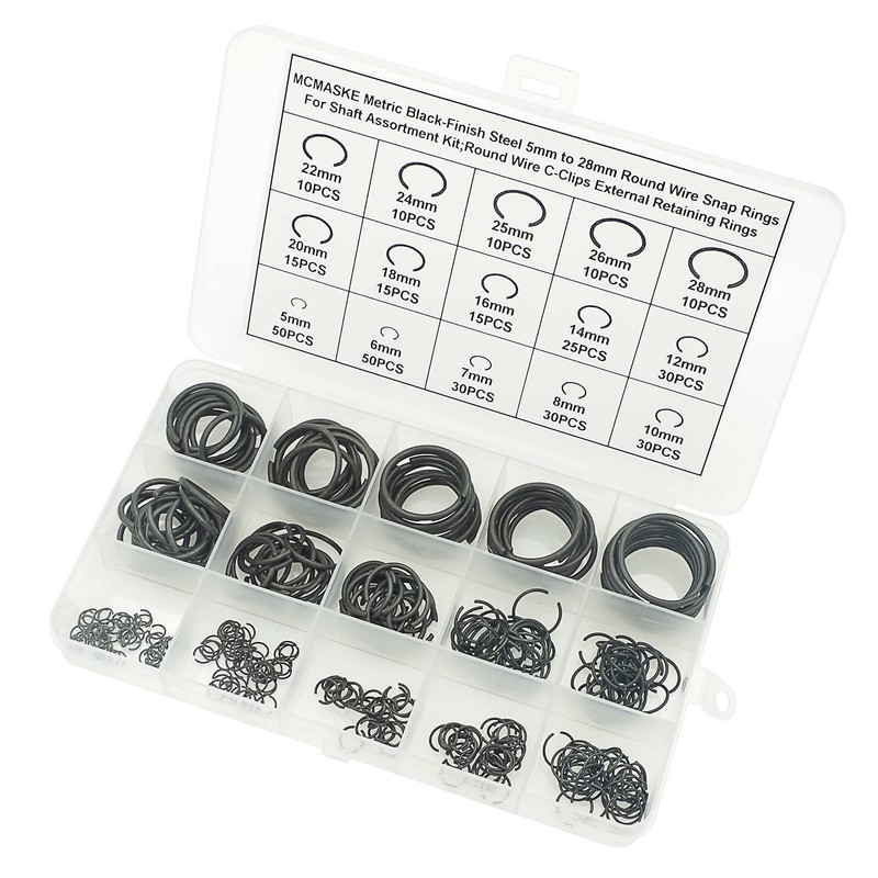 MCMASKE Metric 5mm to 28mm Round Wire C-Clips External Retaining