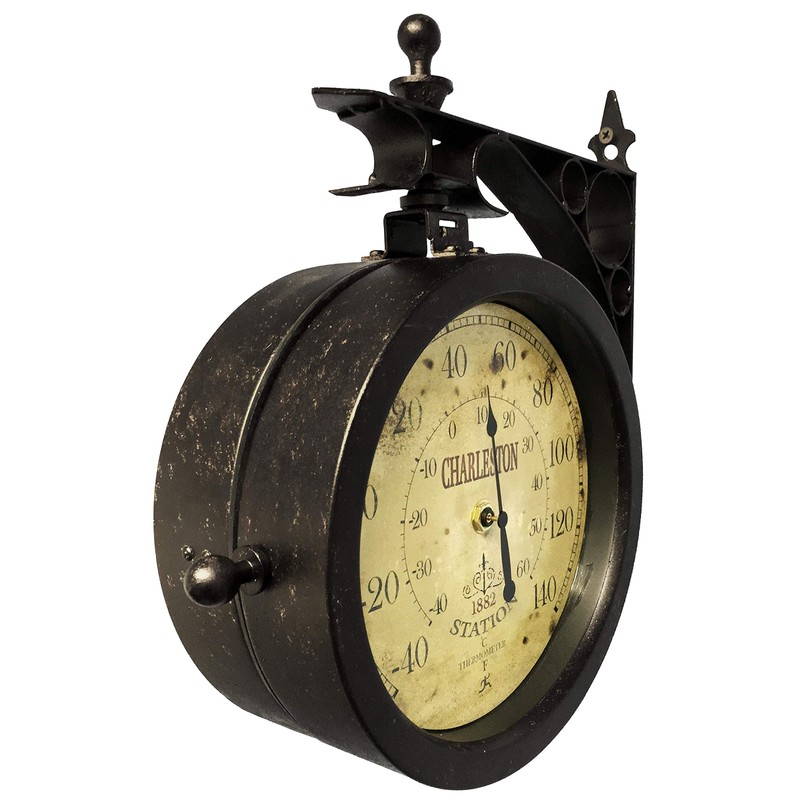 Infinity Instruments Charelston Metal Outdoor Clock, Waterproof Double Sided Train