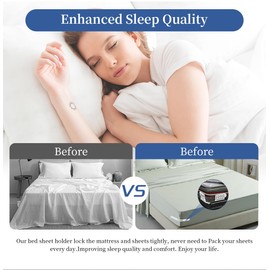 4PCS Bed Sheet Holder with Lock Strips, Heavy Duty Bed Sheet Fasteners Adjustable Height, Removable Fitted Sheet Corner Holders Keep Sheets Firm Tight Fits All Mattress, Bedding, Blankets